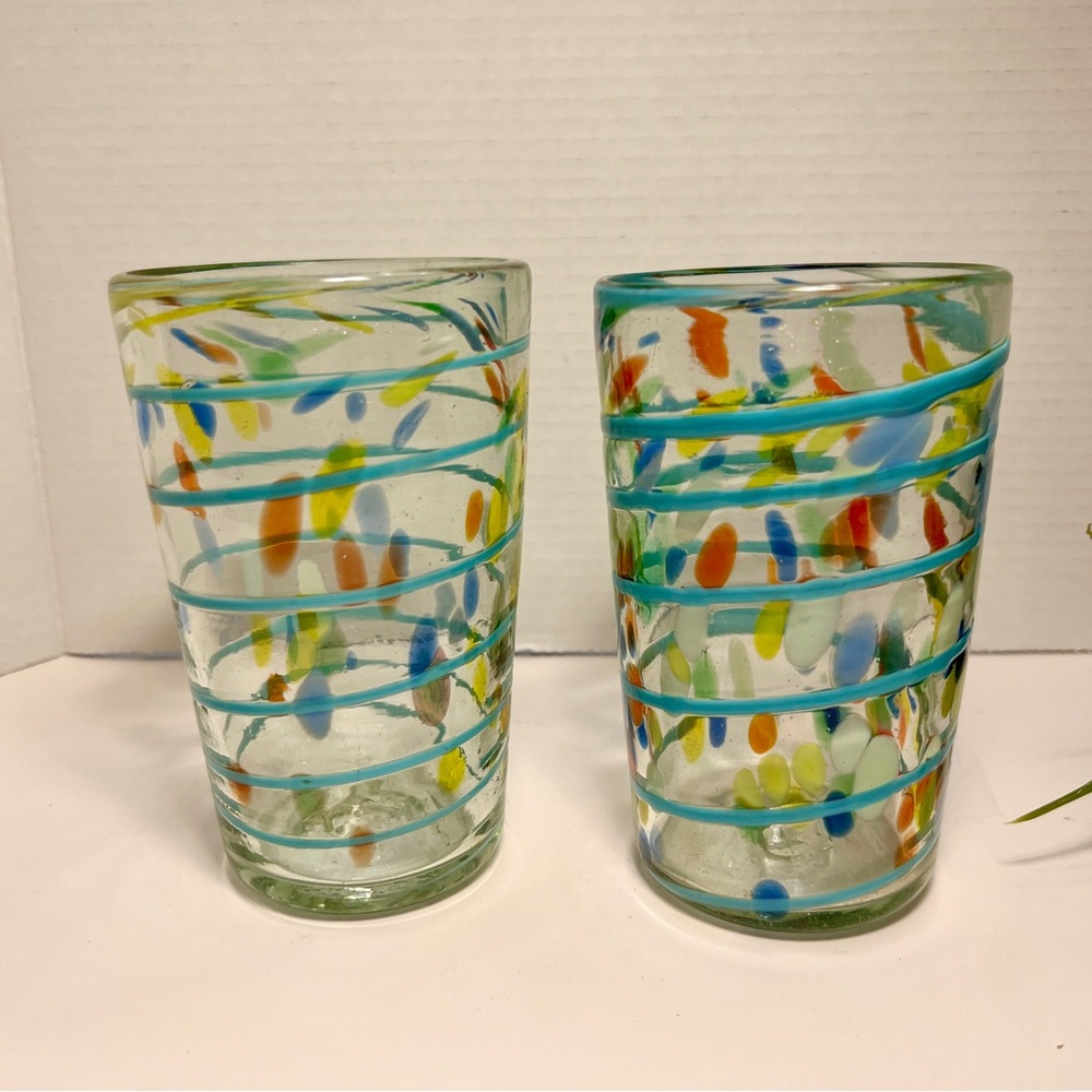 Set of two Hand Blown Large Drinking Glasses Artisan Crafted Murano Style